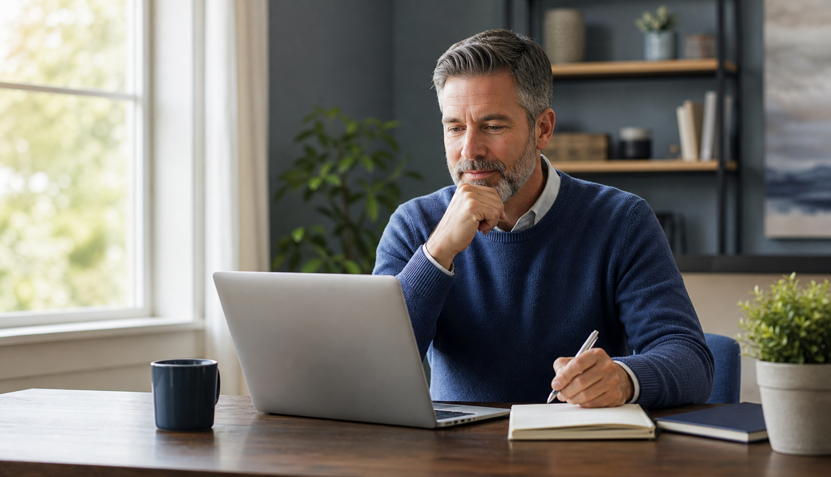 Person reviewing retirement information at a desk.