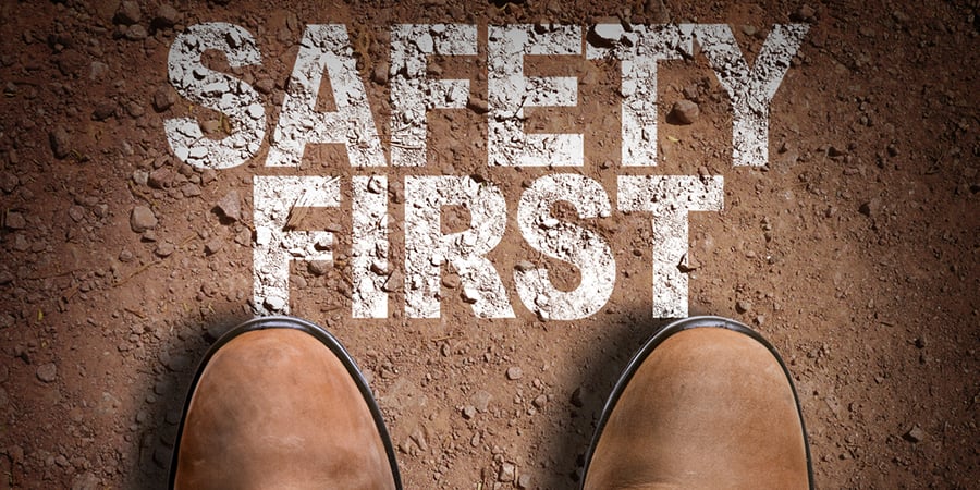 Top View of Boot on the trail with the text Safety First2
